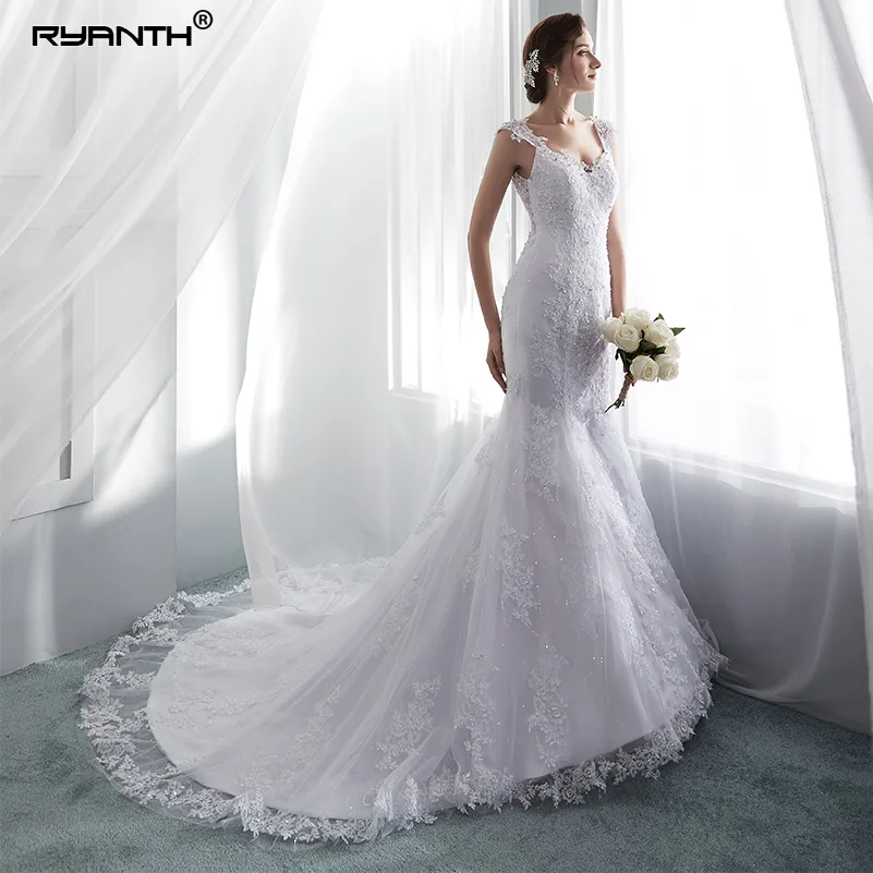 Ryanth 2024 Robe De Mariage Mermaid Wedding Dresses Cap Sleeve Sexy Lace Wedding Gowns Illusion Back Brautkleid Vestido De Novia