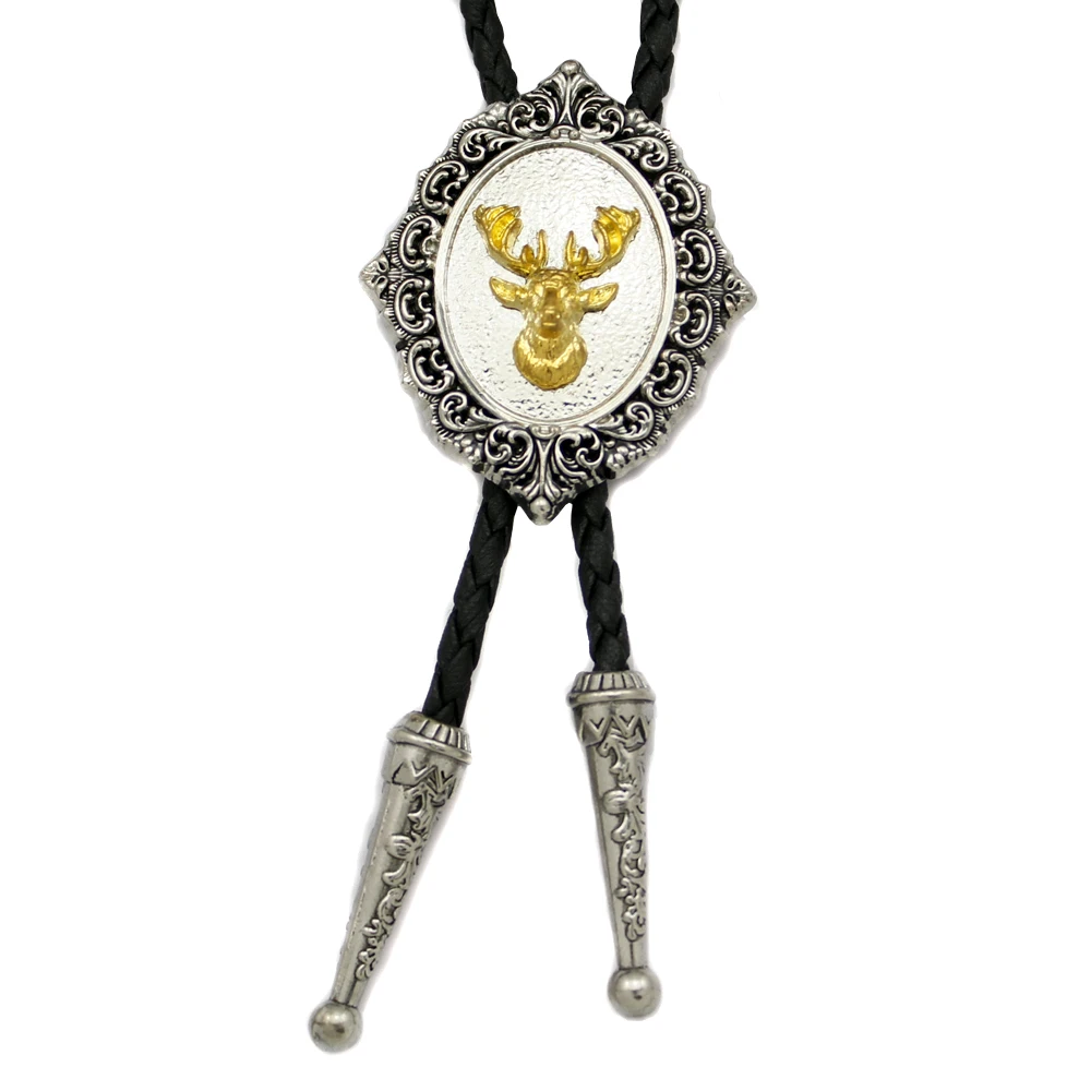 Deer Colar Pingente para Homens e Mulheres, Leather Bolo Tie, Elk Pendant, Buck Hunt, Jewelry Gift, Acessórios de Moda