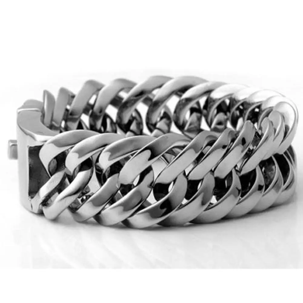 Fashion New Link Chain Stainless Steel Bracelet Men Heavy 20mm/30mm Wide Men Bracelet Double Curb Chain Wristband Jewelry