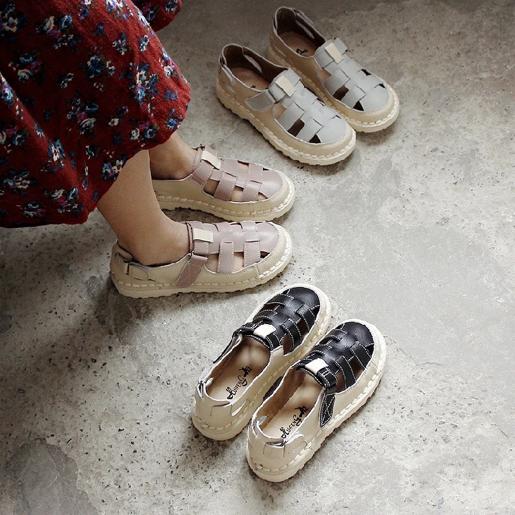 Careaymade-Literature&Art Small Fresh Cowskin Sandals Women's Shoes Retro-ancient Forest Department Women's Super-soft shoes