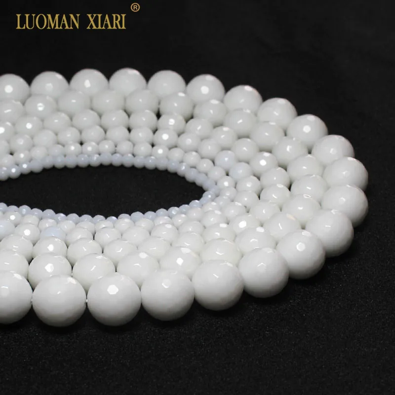 Wholesale Faceted Natural White Porcelain Stone Beads For Jewelry Making Ceramic DIY Bracelet  4/6/8/10/12/14 mm Strand 16\'\'