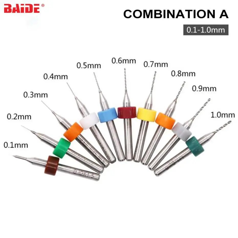 

10pcs/set 0.1mm-1.0mm 2.1-3.0mm Tungsten Steel PCB Print Circuit Board Carbide Micro Drill Bits Tool for SMT CNC 100set/lot