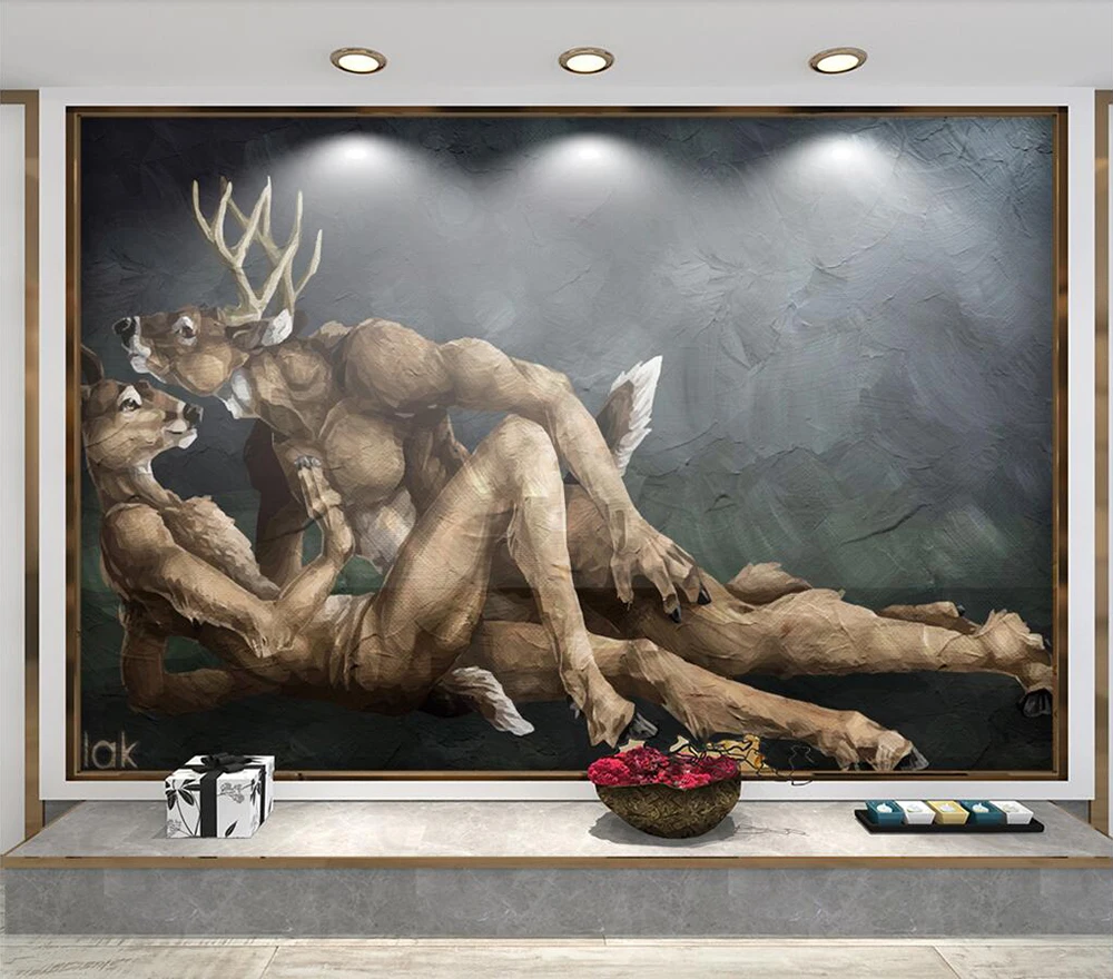 Decorative wallpaper Sword deer couple background wall painting