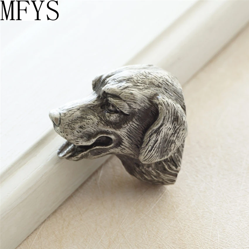 MFYS Dog Shape Antique Sliver Cabinet Knobs and Handles Retro Wardrobe Closet Pulls Animals Head Creative Furniture Hardware