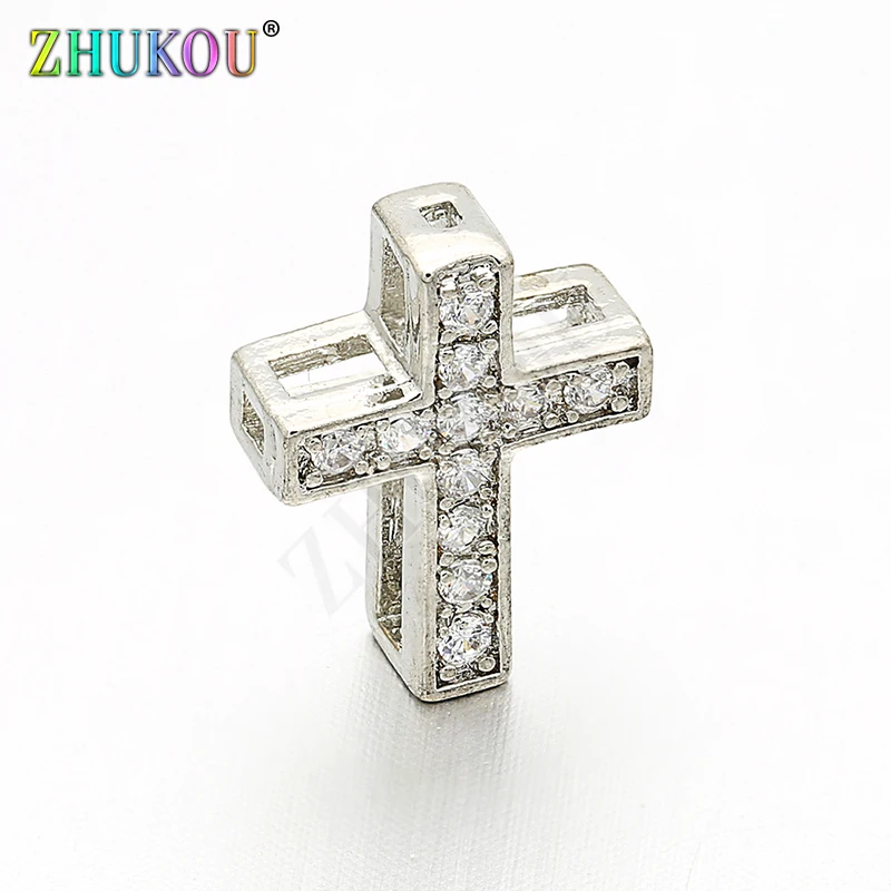 10*13mm Handmade Brass Cubic Zirconia Cross Beads Charms DIY Jewelry Bracelet Necklace Making, Model: VZ137