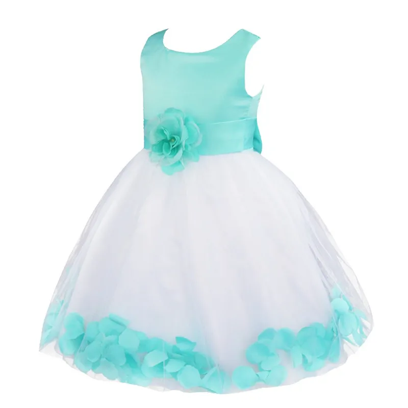Infantil Kids Girl Flower Dress Bridesmaid Petals Formal Dress Vestidos Pageant Wedding Bridal Party Dress with Big Bowknot