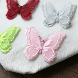 AHYONNIEX Double Layers Organdy Butterfly Patches Cute Cloth Stickers Bride Veil Accessories Iron On Patch for Clothing Applique