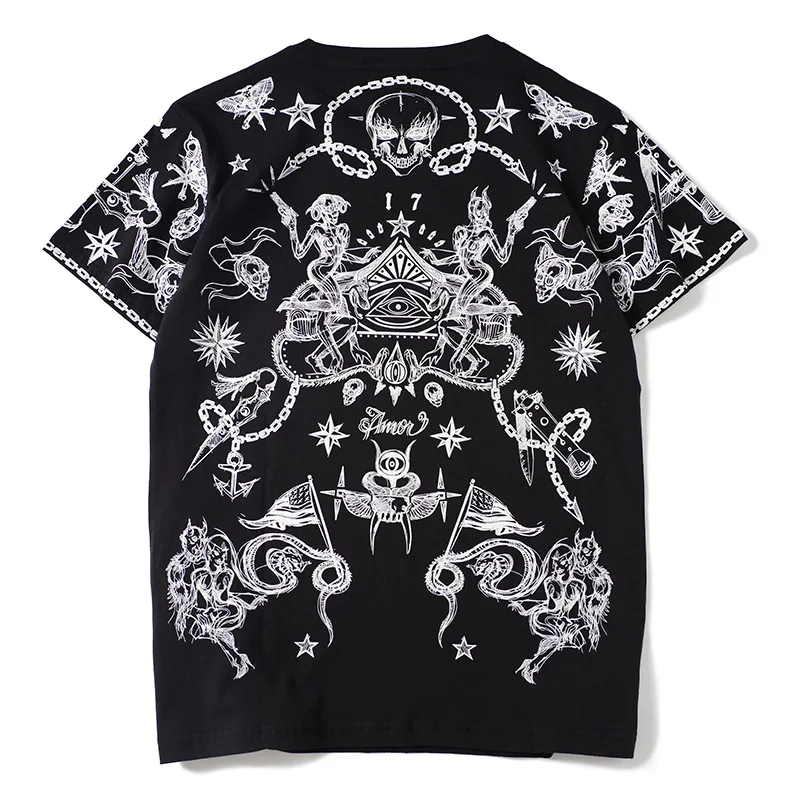 New 2023 Men Novelty Devil's Skull Head Star 74 T Shirts T-Shirt Hip Hop Skateboard Street Cotton T-Shirts Tee Top Kenye #017