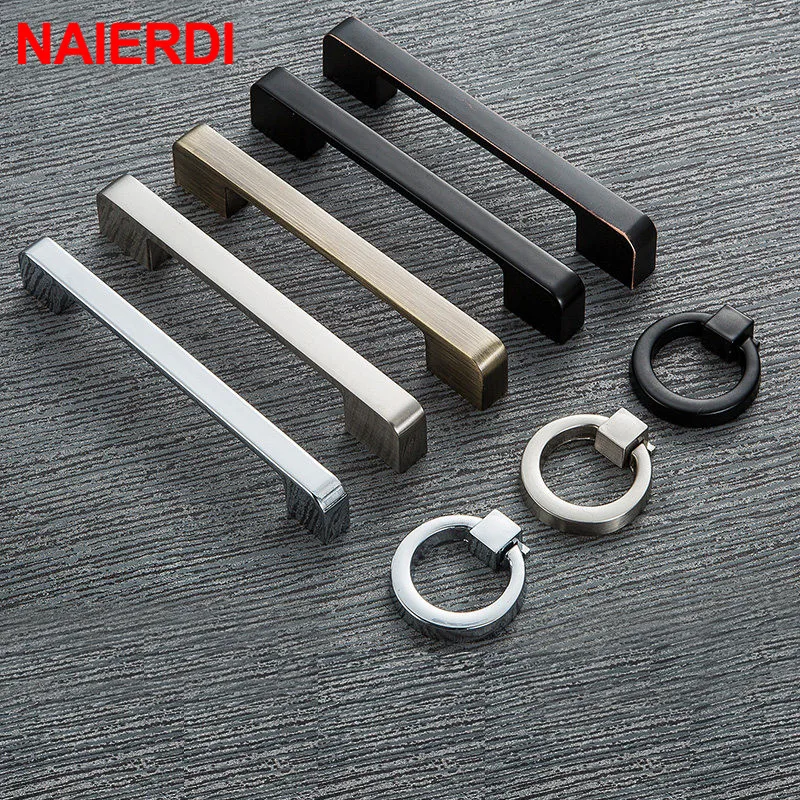 NAIERDI Zinc Aolly Black Cabinet Handles American style Kitchen Cupboard Pulls Drawer Knobs Fashion Furniture Handle