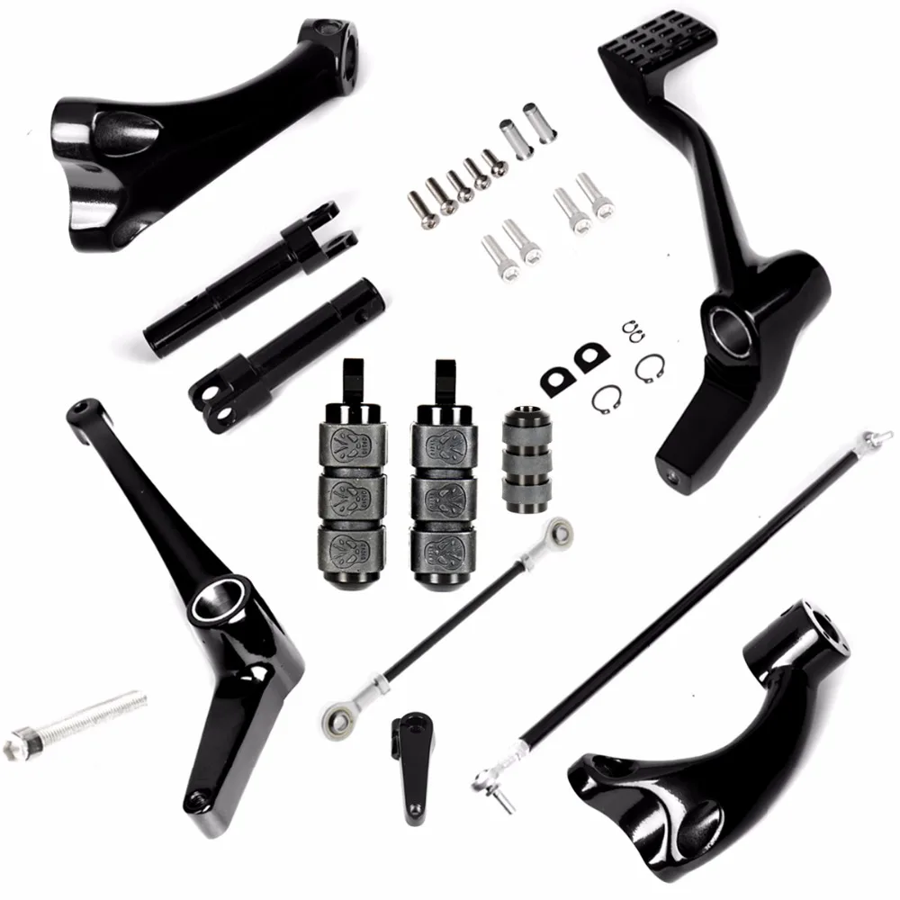 Gloss black Forward Controls Pegs Levers Linkages&Rudyness Skull Footpegs For Harley 2006-2013 Sportster XL 883 1200