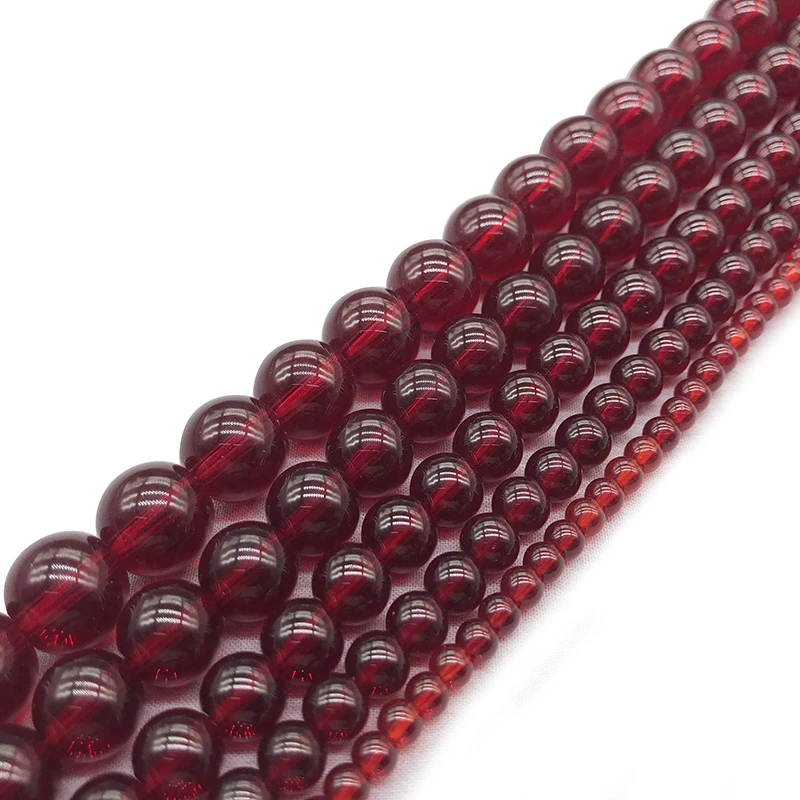 Smooth Garnet Dark Red Glass Loose Beads 15\