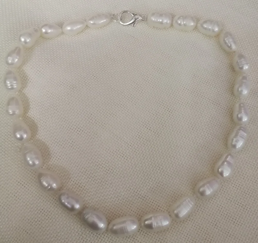 

11mm white oval round baroque freshwater pearl choker necklace Jewelry gift