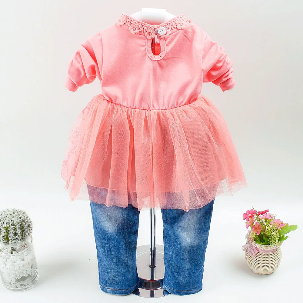 Spring Autumn Infant Baby Girl Denim Clothing Sets 3 pcs Long Sleeve T Shirt Dress Tops Denim Jacket and Jeans Trousers Pants