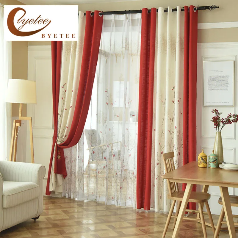 Modern Curtains for Living Room Pastoral Red and Beige Window Curtain American Style Living Room Curtains  Custom Made image 2