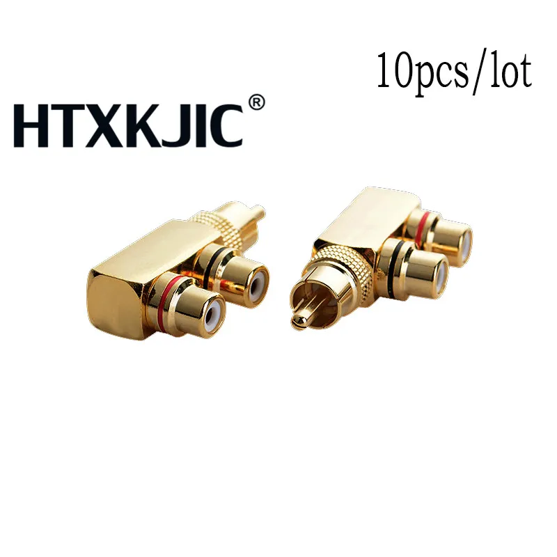 

10pcs/lot RCA Connector Splitter 1xRCA Male Plug to 2xRCA Female Jack Socket Adapter Gold Plated Audio Converter