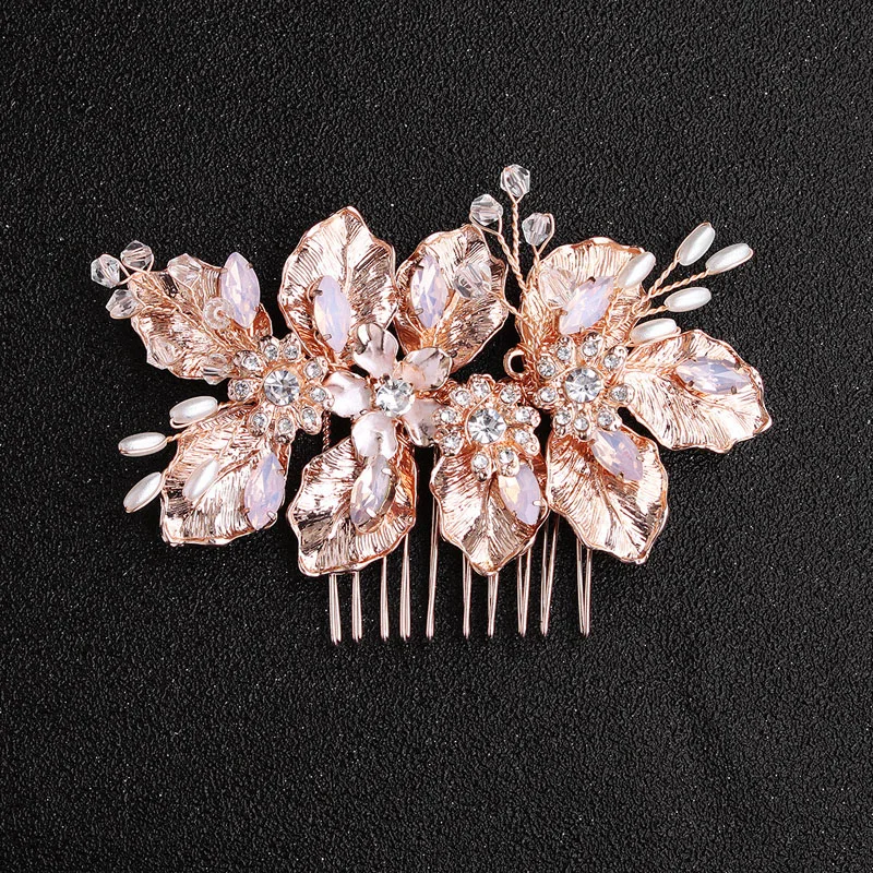 

Floralbride Handmade Rhinestones Crystals Pearls Flower Wedding Hair Comb Bridal Headpieces Hair Accessories Women Girls Jewelry