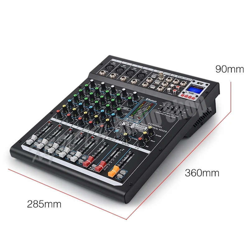 6 Channels Audio Mixer Professional DJ Mixing Console with Digital DSP Effects with Bluetooth USB +48V Phantom Power for Stage