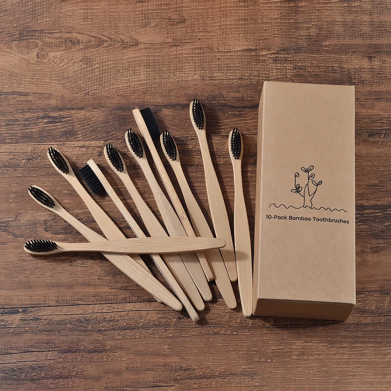 10Pcs Bamboo Toothbrush Eco Friendly Wooden Tooth Brush BPA Free Soft Bristle Tip Charcoal Adults Oral Care Toothbrushes