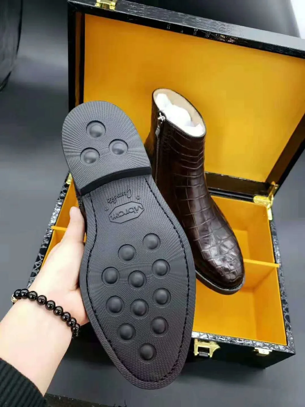 Newly top quality 100% real genuine crocodile skin men fashion shoe with genuine cowhide skin lining leisure men shoe zippers