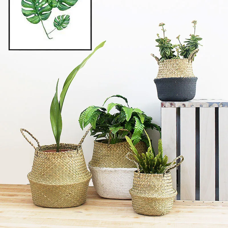 Hot Beautiful Creative Seagrass Wickerwork Basket Rattan Hanging Flower Pot Dirty Laundry Hamper Storage Hand-woven Basket XH8Z