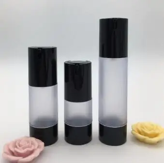 

15ml black frosted airless vacuum pump lotion bottle with pump, frost 15 ml plastic Refillable Bottles wholesale