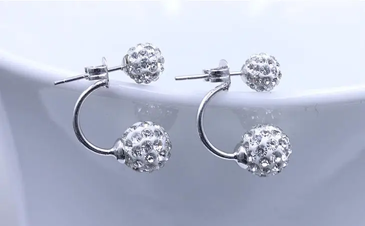 925 Silver Needle Fashion U Bend Shiny Crystal Shambhala Ball Ladies Stud orecchini gioielli donna Anti allergia