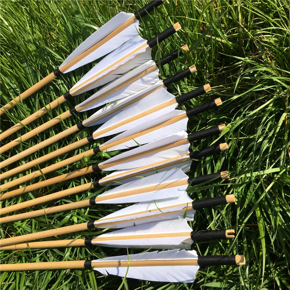 180pcs 32inches Beautiful White Feather Turkey Traditional Wooden Arrow With The target Piont For 20-70 IBS Longbow