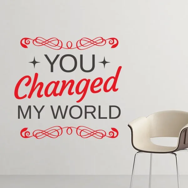 

Red and Black Valentine's Day You Changed My World Image with Stars and Curves Wall Sticker Art Decals Wallpaper for Room Decal