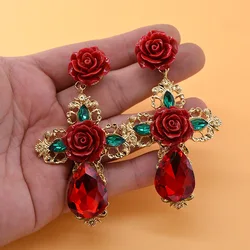 2019 Trendy Alloy Crystal Women Dangle Statement Earrings Flower Long Pendant Earrings for girl Drops Bohemian jewelry