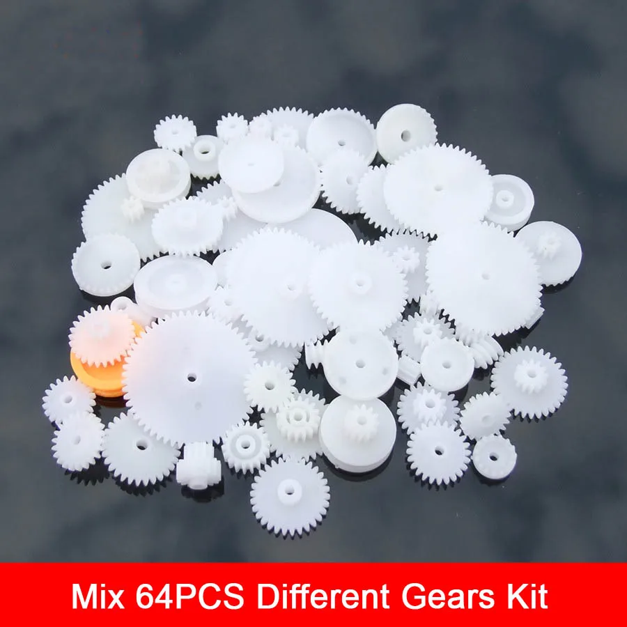 New Factory Sale ABS Plastic Gear Kit Wheel Gears Mixed 64 pcs Different Gears DIY Toy Robot Motor Model Gearbox Accessories