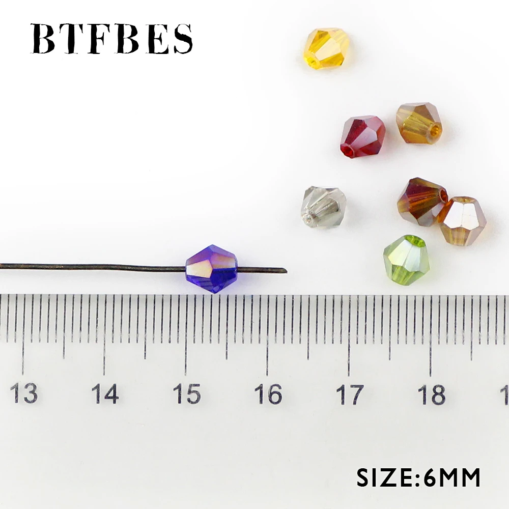 BTFBES 6mm AB Bicone Austrian Crystals Beads 50psc Cone Glass Spacer Loose bead for Jewelry Earring necklace Making Bracelet DIY