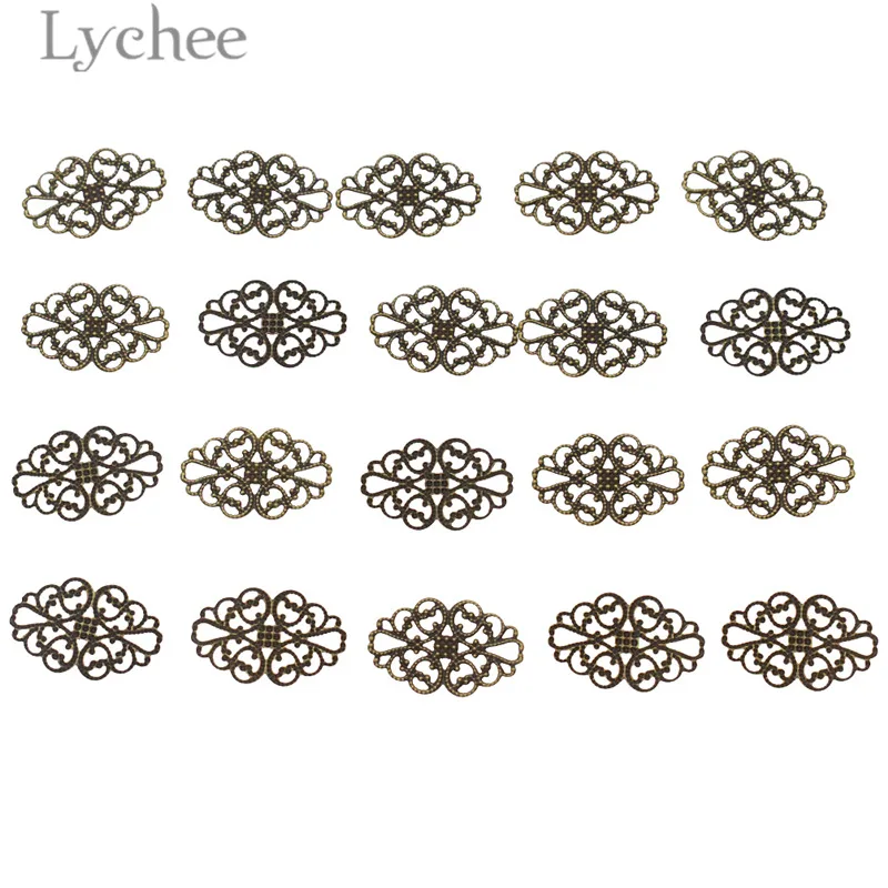 Lychee Life 20pcs Metal Filigree Flower Slices Gold Color Silver Color Bronze Color Scrapbooking Embellishments DIY Album