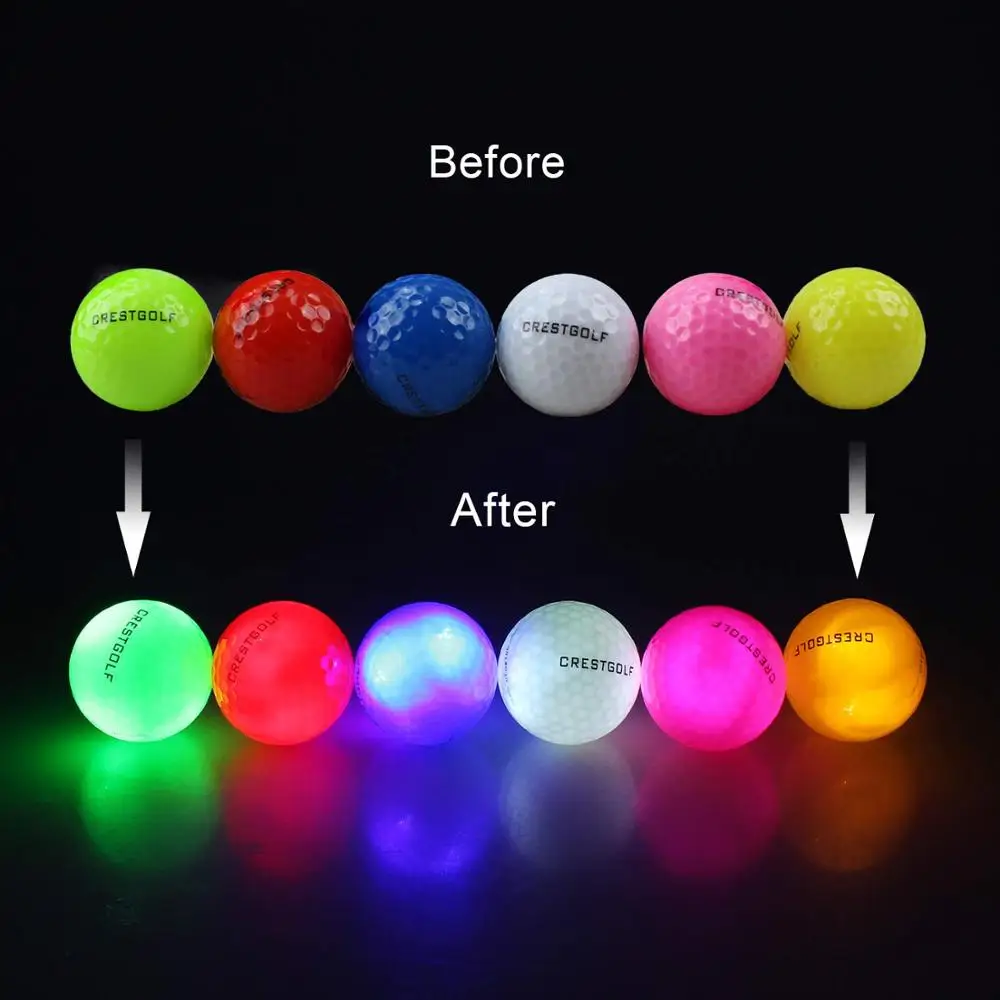 20 sztuk/partia Crestgolf Glow Golf Ball na noc w ciemności Light Up LED Golf Ball sześć kolorów zaktualizowany mieszane kolor jaśniejsze