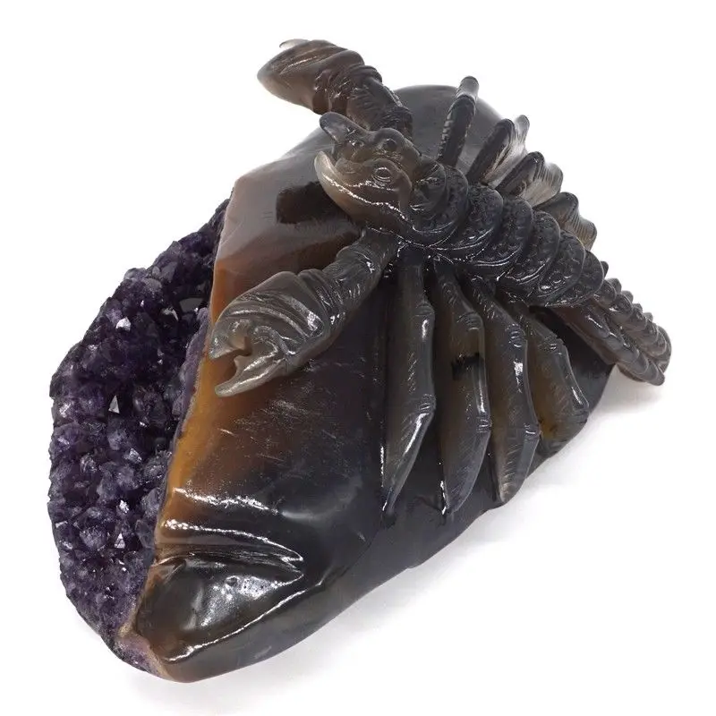 Lobster Statue Natural Gemstone Amethyst Agate Crystal Geode Carved Home Decor6.3