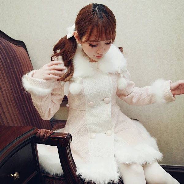 Princess sweet lolita coat Bobon21 double-breasted woolen loop detachable colar peacoat winter warm thic long overcoat C1302