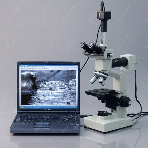 Two Light Metallurgical Microscope--AmScope Supplies 40X-2500X Two Light Metallurgical Microscope + 10MP USB Camera