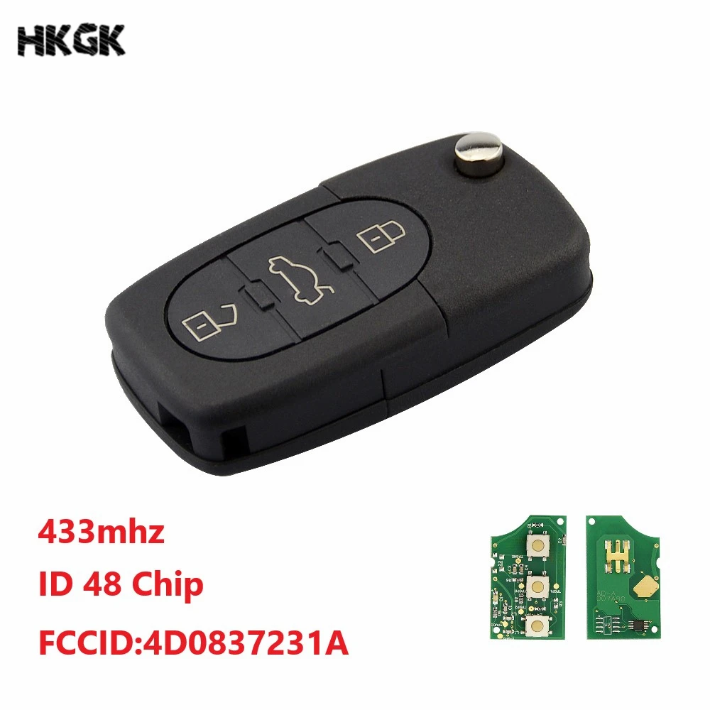 

3-кнопочный автомобильный пульт дистанционного управления для чипа AUDI 433 МГц ID48 для старых моделей Audi A3 A4 A6 A8 4D0837 231 A 4D083723 1A пульт дистанционного управления