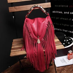 BENVICHED New Tassel Bag Handbag Simple Cool Red Single Shoulder Bag Fashion Women Satchel Bag c114