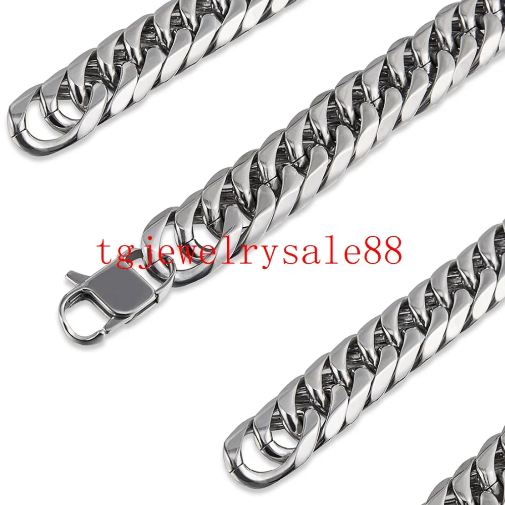 New 9/11/13/16/19/21mm Silver Color Charming Biker Mens Cuban Link Chain Stainless Steel Bracelet Or Necklace Jewelry 7-40inch