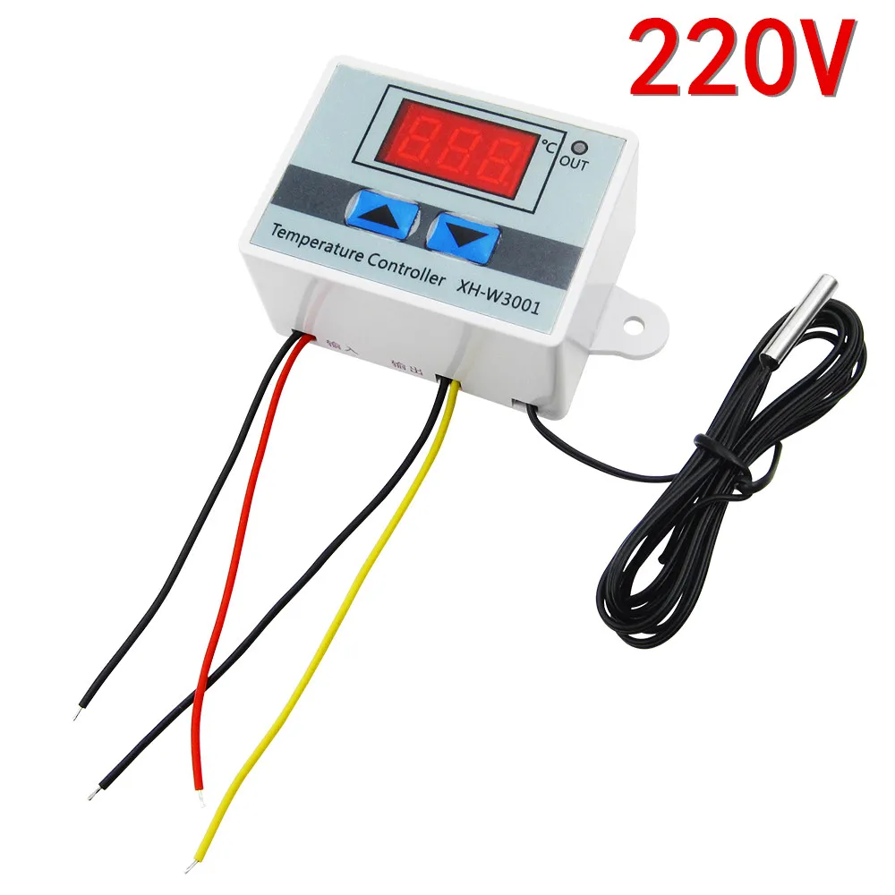 12V/24V/220V W3001 Digital LED Temperature Controller 10A Thermostat Control Switch Probe XH-W3001