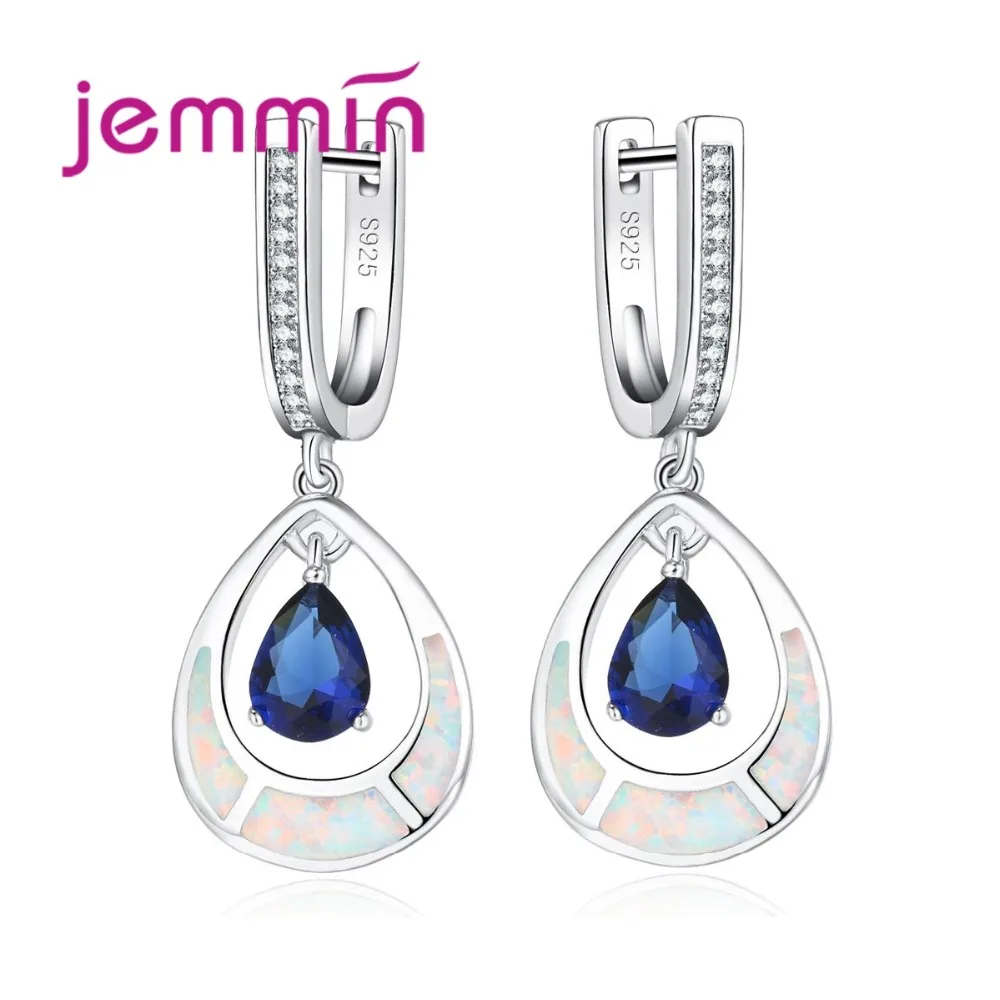 

Top Quality Water Drop Shape Blur Sapphire Drop Earrings For Women Wedding Engagement Jewelry White Fire Opal Earring