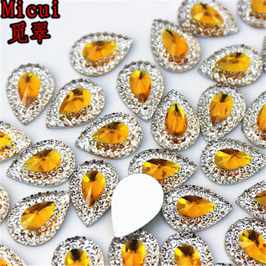 Micui 50pcs 10*14mm Colore Misto di Goccia In Resina Strass di Cristallo Della Resina Album di Nozze Appliques FAI DA TE MC284