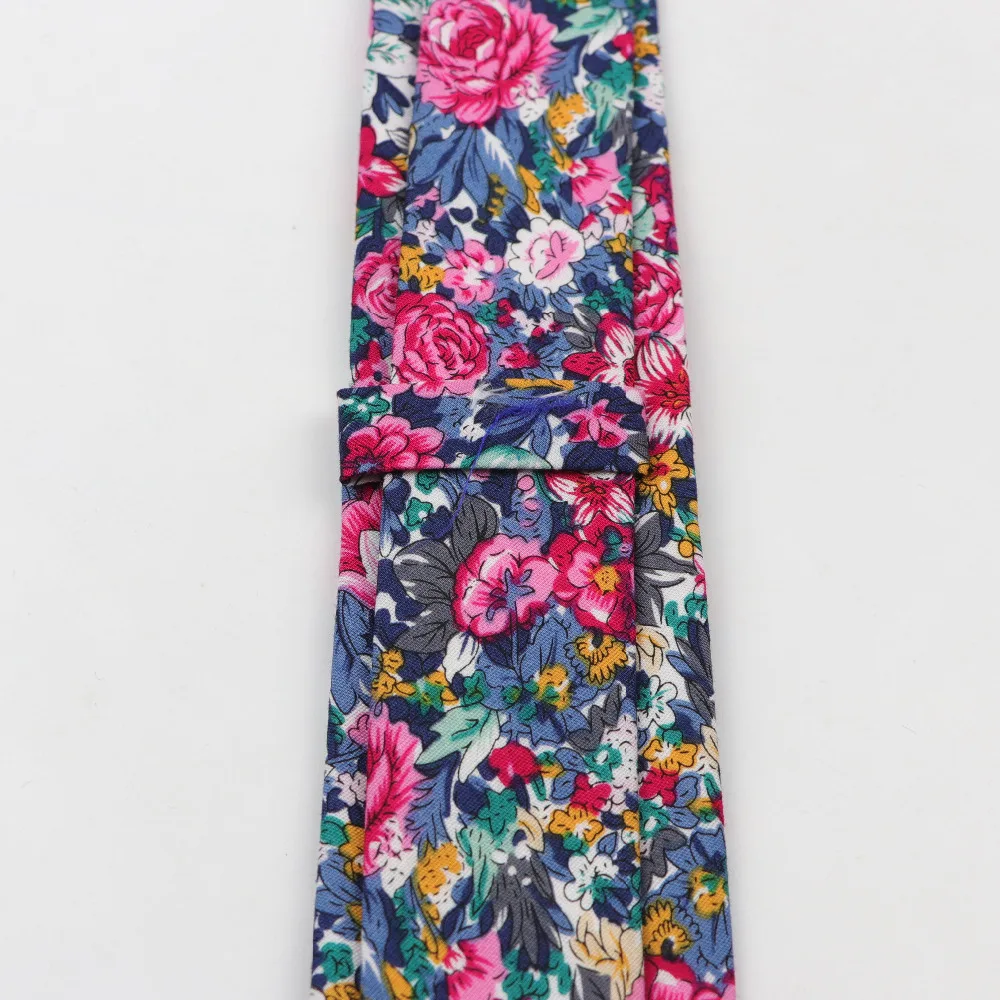 ربطة عنق قطنية للرجال ، زهور ملونة ، ضيقة ، رفيعة وسميكة