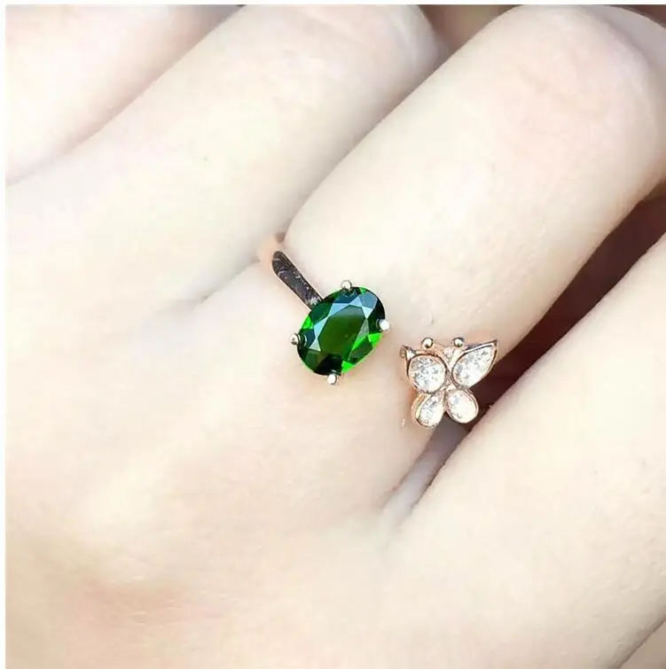 

Natural Diopside ring Free shipping Natural green diopside 925 sterling silver Fine jewelry ring For men or women 5*7mm