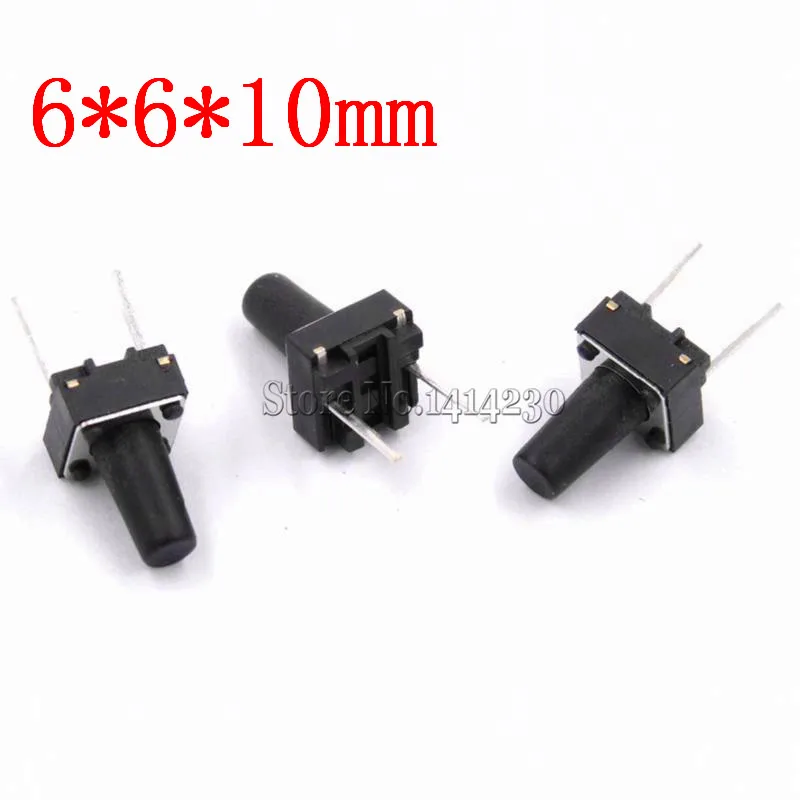 100Pcs Middle 2 pins 6*6*10 mm Switch Tactile Push Button Switches 6x6x10mm