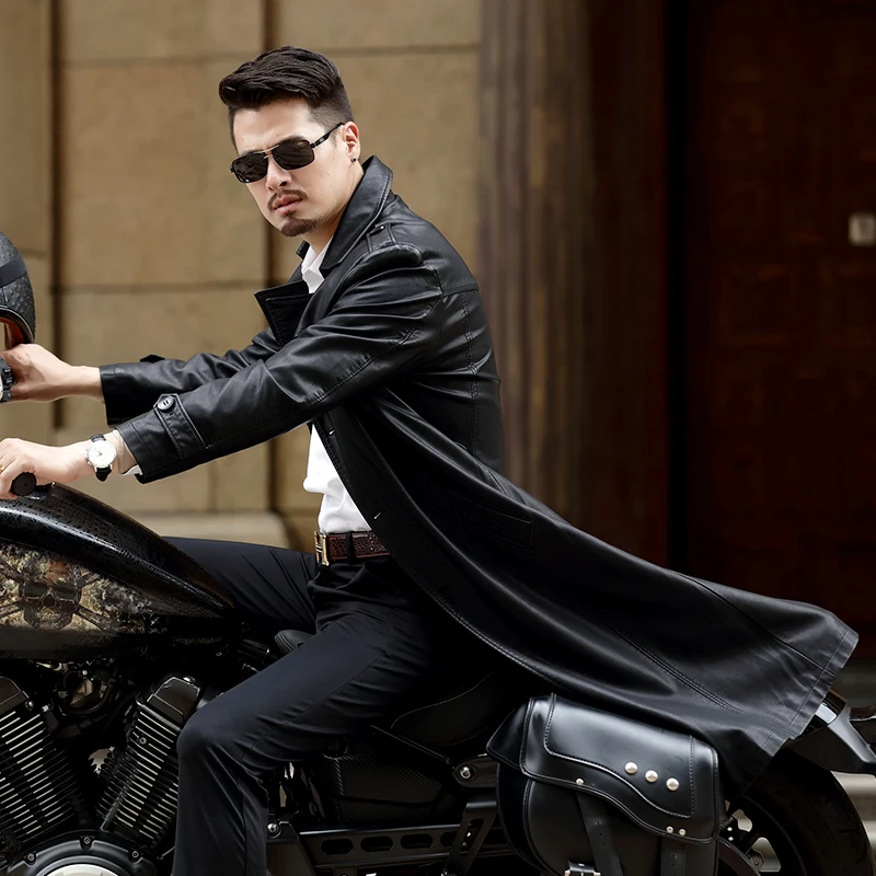 

M-4XL! Big size menswear! 2021 Autumn is a long leather trench coat with a long leather coat, a jacket over a man