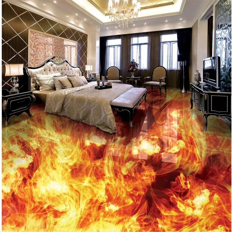 

beibehang Custom Photo flooring wallpaper 3d stereo fire Floor wallpaper murals PVC waterproof floor 3d self-adhesive flooring