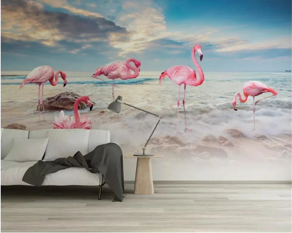 

Custom wallpaper Seascape flamingo Room bedroom TV background wall living room bedroom 3d wallpaper papier peint