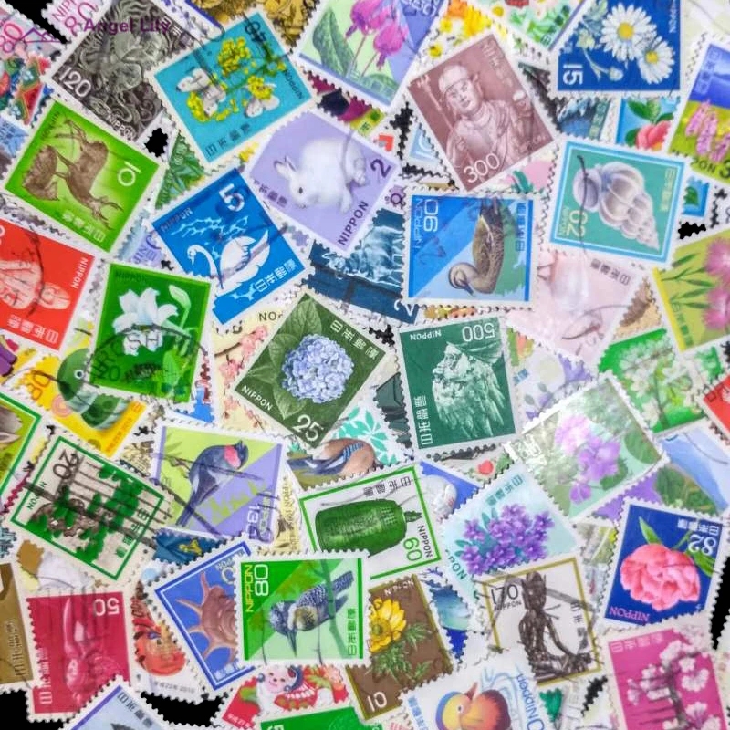 50 PCS All Different Japanese  Postage Stamps With Post Mark Off Paper For Collection