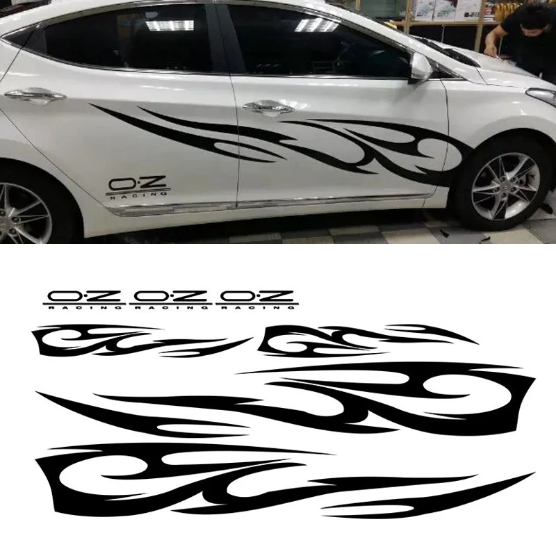 Popular Car Decal Vinyl Flame Totem Graphics Side Decal Body Hood Sticker 2PCS Car Body 1.8M + 2PCS Machine Bonnet Sticker 0.8M